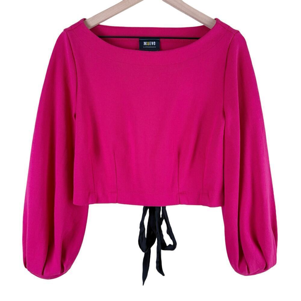 Anthropologie Maeve Corset Sweatshirt Balloon Sleeves in Raspberry Pink, Size XS